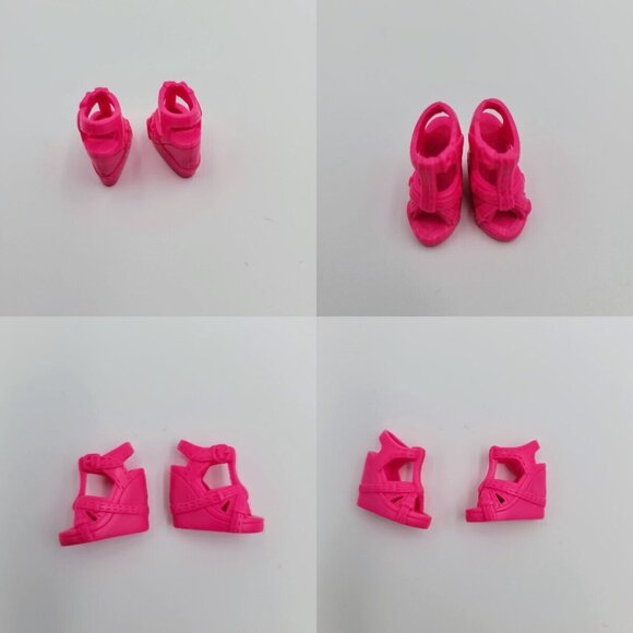 Barbie Accessories Lot Beige Tall Sandals Flat Feet Cherry Red Top Pink Wedge - Picture 3 of 16